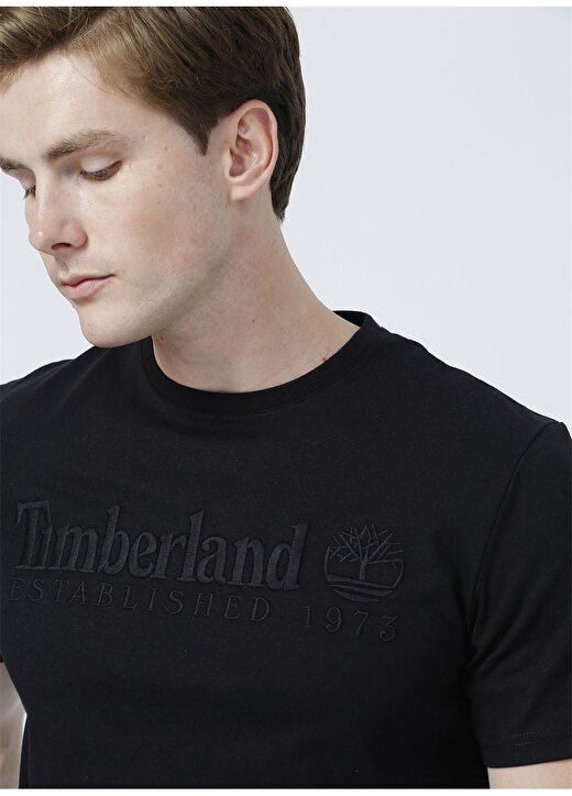Timberland O Yaka Normal Kalıp Baskılı Siyah Erkek T-Shirt - TB0A2CMA0011 SS Heritage Linearlogo 4