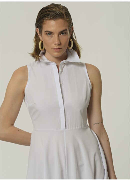 People By Fabrika Kolsuz Kol Beyaz Kadın Elbise 4