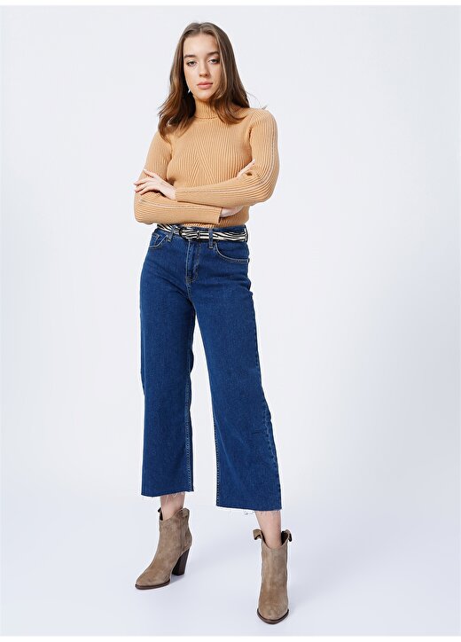 Fabrika Yüksek Bel Geniş Paça Standart İndigo Kadın Denim Pantolon K-MAXIM 1
