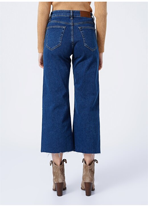 Fabrika Yüksek Bel Geniş Paça Standart İndigo Kadın Denim Pantolon K-MAXIM 4