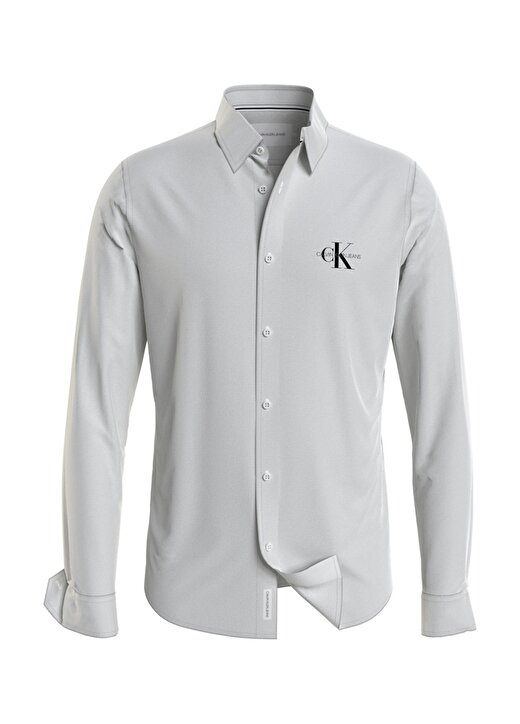 Calvin Klein Jeans Beyaz Erkek Düz Gömlek J30J318401YAF_KNITTED 3