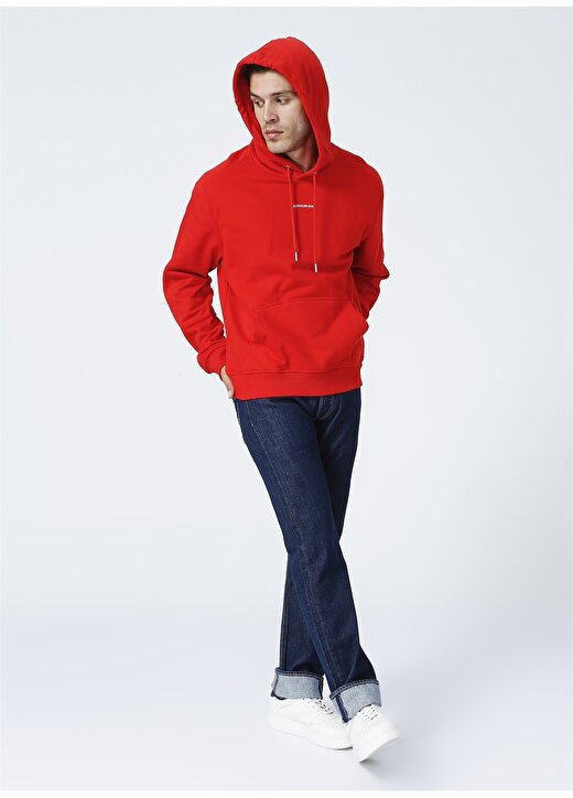 Calvin Klein Jeans Kırmızı Erkek Kapüşonlu Düz Sweatshirt J30J317388XCF_MICRO BRANDING HOODIE 2