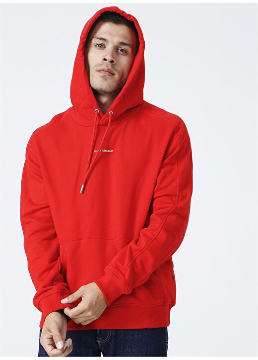 Calvin Klein Jeans Kırmızı Erkek Kapüşonlu Düz Sweatshirt J30J317388XCF_MICRO BRANDING HOODIE 3