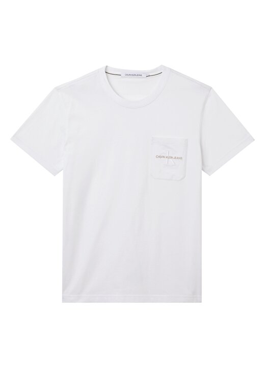Calvin Klein Jeans Beyaz Erkek Bisiklet Yaka Düz T-Shirt J30J319098YAF_MONOGRAM EMBROIDERY 1