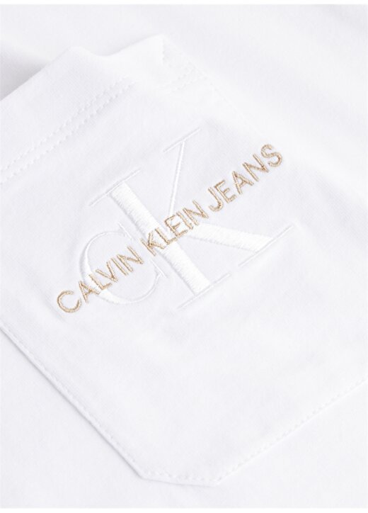 Calvin Klein Jeans Beyaz Erkek Bisiklet Yaka Düz T-Shirt J30J319098YAF_MONOGRAM EMBROIDERY 2