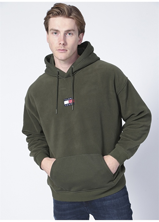 Tommy Jeans Dm0dm11646mrz Tjm Badge Kapüşonlu Regular Fit Düz Koyu Yeşil Erkek Sweatshirt 3