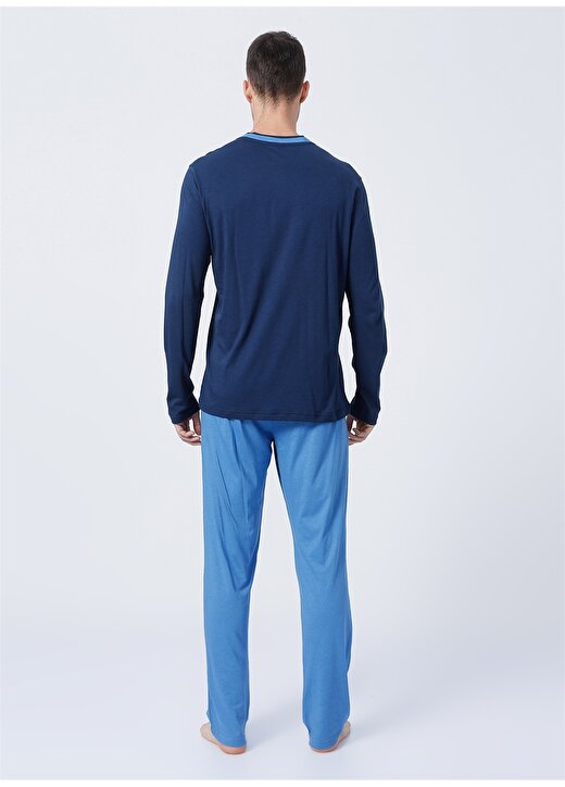 Blackspade 30729 Düğmeli Uzun Kollu Normal Kalıp Düz Koyu İndigo Erkek Pijama Takımı 4