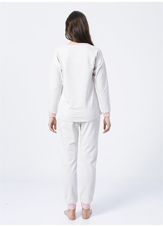 U.S. Polo Assn. Yuvarlak Yaka Lastikli Standart Kalıp Desenli Beyaz Kadın Pijama Takımı 4