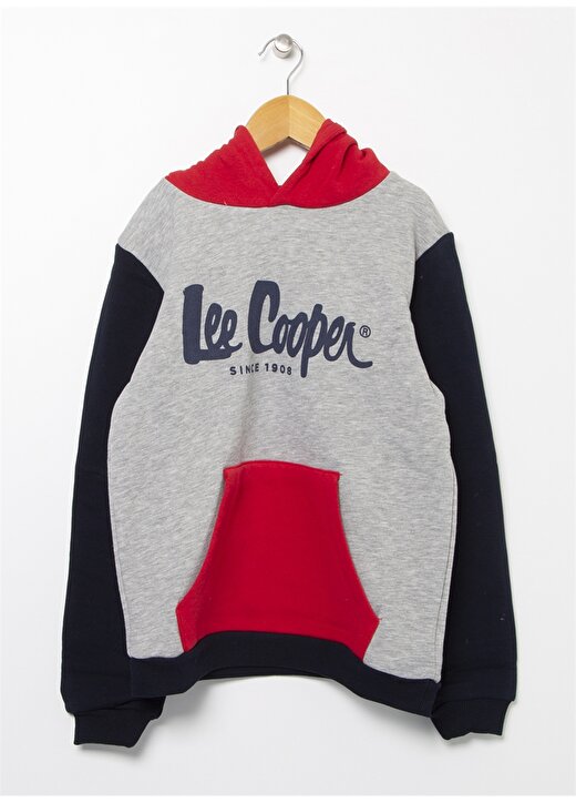 Lee Cooper 221 LCB 241001-7201 Gri Melanj Kapüşonlu Erkek Çocuk Baskılı Sweatshirt 1