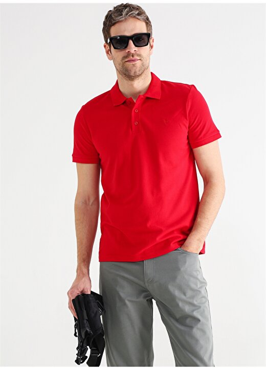 Fabrika Polo Yaka Düz Kırmızı Erkek T-Shirt BORAMIR-Y 1