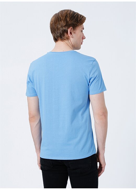 Limon V Yaka Basic Düz Mavi Erkek T-Shirt - TOM 4