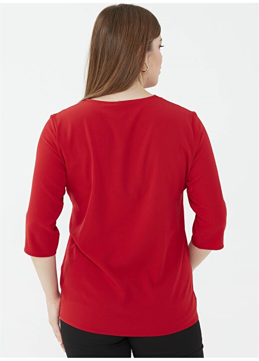 Selen V Yaka Düz Kırmızı Kadın Bluz 3