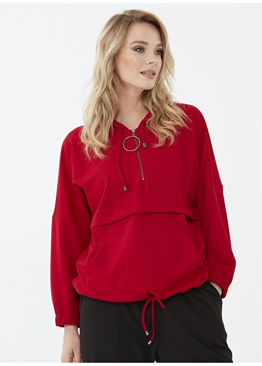 Selen Fermuarlı Düz Kırmızı Kadın Bluz 2