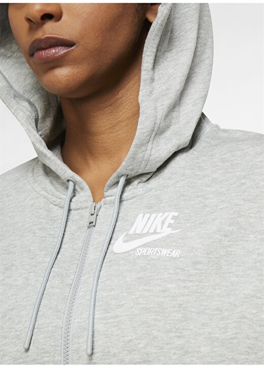 Nike DD5671-063 Kapüşonlu Standart Kalıp Açık Gri - Beyaz - Siyah Kadın Fermuarlı Sweatshirt 3
