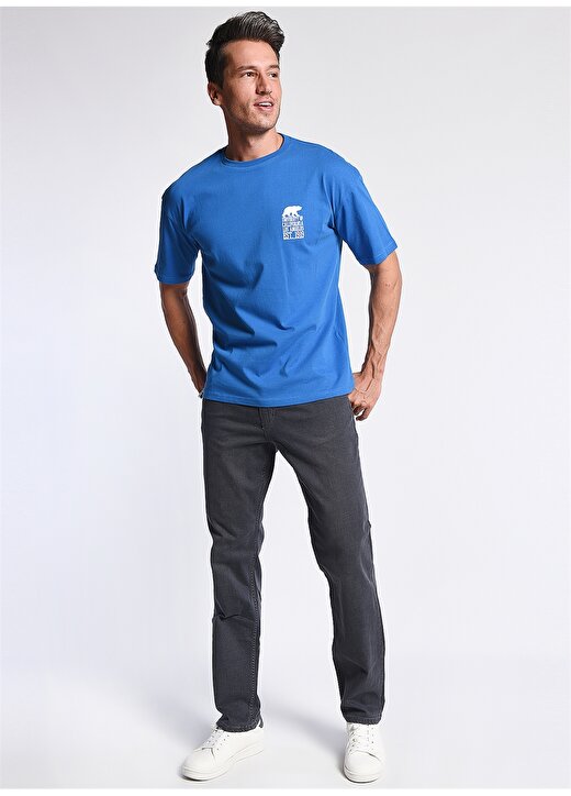 Ucla DIXON Bisiklet Yaka Oversize Baskılı Mavi Erkek T-Shirt 2