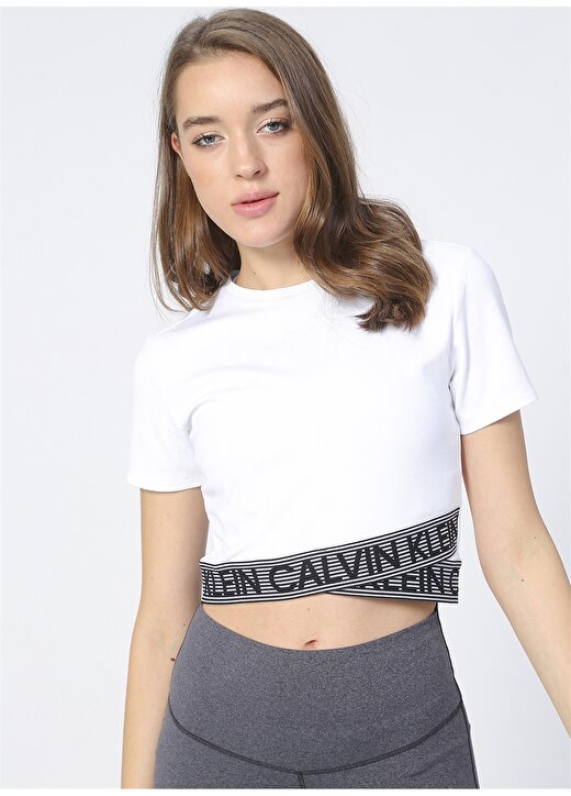 Calvin Klein 00GWF1K148WO - Cropped Yuvarlak Yaka Normal Düz Beyaz Kadın T-Shirt 3
