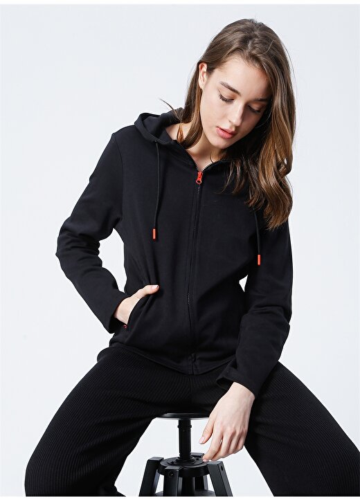 Sweaters K-Milano Kapüşonlu Standart Kalıp Düz Siyah Kadın Sweatshirt 1