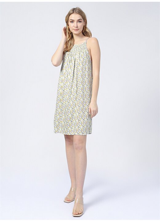 Fabrika Çok Renkli Kadın Kare Yaka Mini Basic Çiçek Ev Elbisesi POINT-3 1