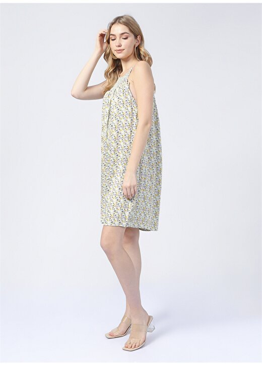 Fabrika Çok Renkli Kadın Kare Yaka Mini Basic Çiçek Ev Elbisesi POINT-3 2