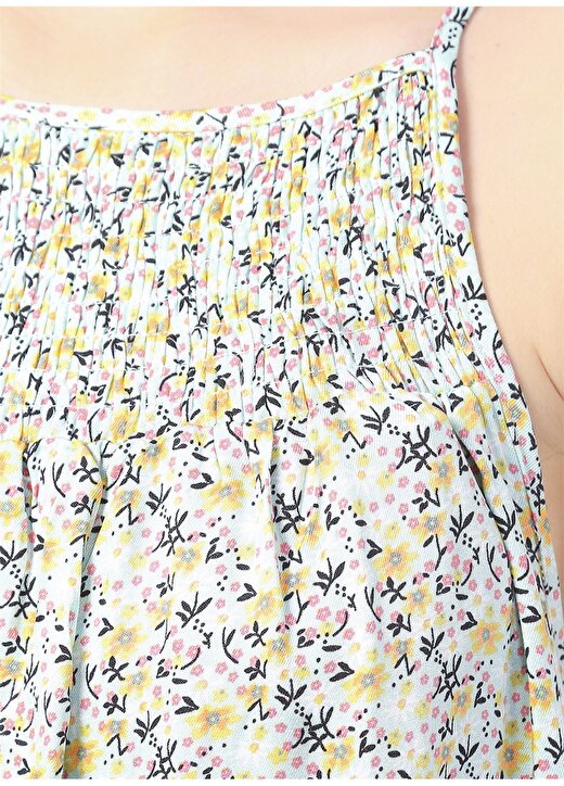 Fabrika Çok Renkli Kadın Kare Yaka Mini Basic Çiçek Ev Elbisesi POINT-3 4