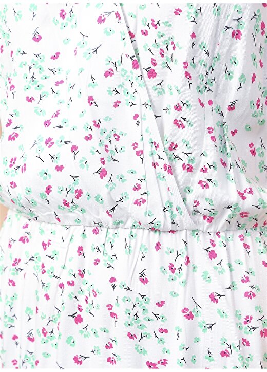 Fabrika Papillon-3 Kruvaze Yaka Basic Çiçek Desenli Çok Renkli Kadın Elbise 4