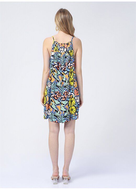 Fabrika Kare Yaka Çiçek Mini Çok Renkli Kadın Elbise POINT-1 3