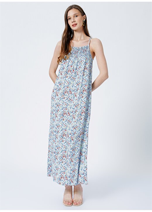 Fabrika Arissa-2 Kare Yaka Geniş Fit Çiçek Desenli Çok Renkli Kadın Maksi Boy Elbise 3