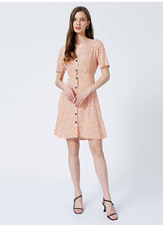 Fabrika Toro-Y3 V Yaka Basic Çiçek Desenli Çok Renkli Kadın Mini Elbise 1