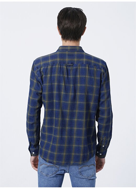 Wrangler W5a11cx8e_Long Sleeve Check Shirt Uzun Kollu Normal Kalıp Kareli İndigo Erkek Gömlek 4