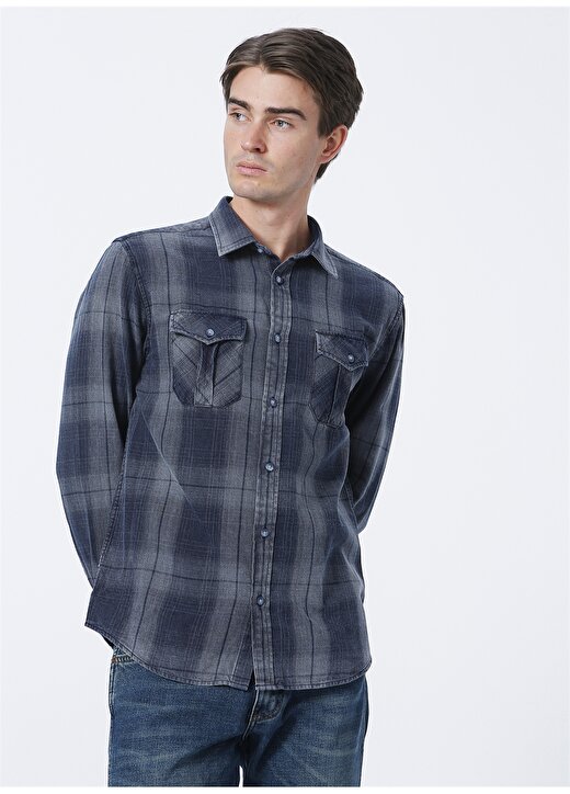 Wrangler Kareli Koyu Lacivert Erkek Gömlek W212010411_Long Sleeve Check Shirt 3