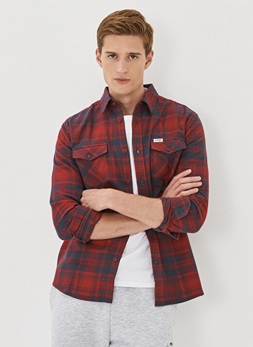 Wrangler Normal Kareli Kırmızı Erkek Gömlek W5M8T2X2G_Twill Check Shirt 3