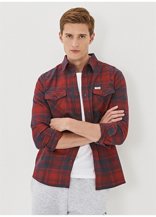 Wrangler Normal Kareli Kırmızı Erkek Gömlek W5M8T2X2G_Twill Check Shirt 3