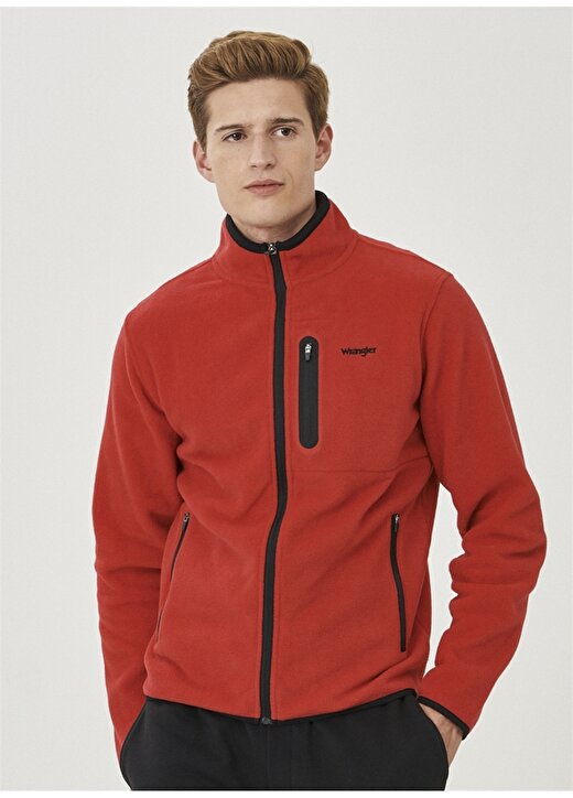 Wrangler Fermuarlı Regular Fit Düz Kırmızı Erkek Şardonlu Polar Sweatshirt W212981600_Full Zip 1