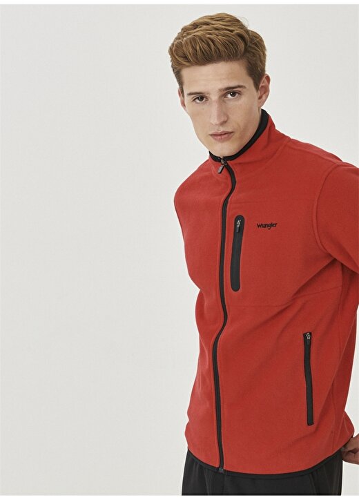 Wrangler Fermuarlı Regular Fit Düz Kırmızı Erkek Şardonlu Polar Sweatshirt W212981600_Full Zip 3