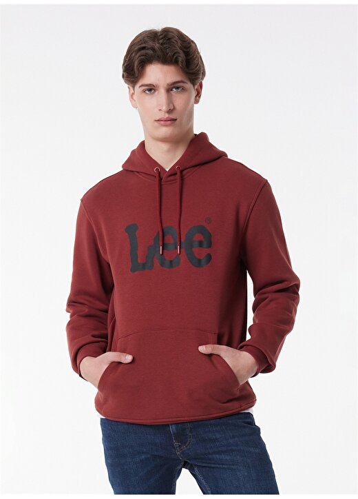Lee L212021810_Hoodie Kapüşonlu Regular Fit Baskılı Şarap Rengi Erkek Sweatshirt 3