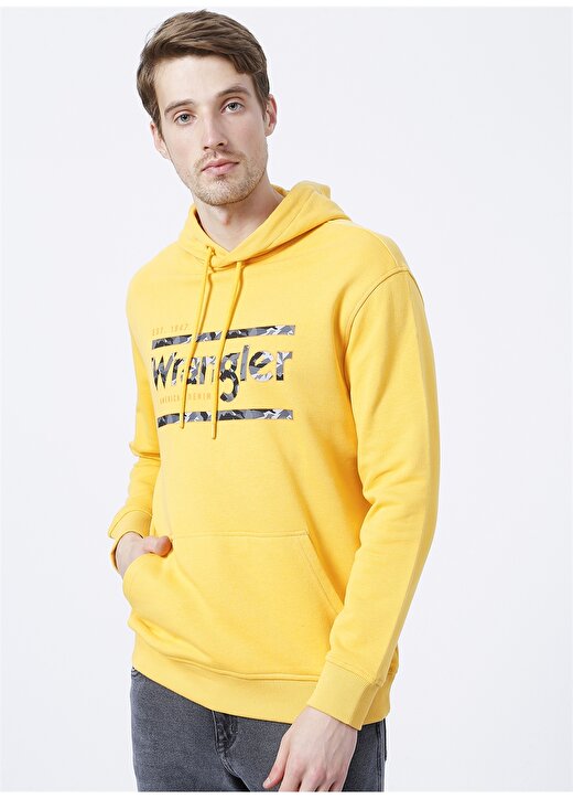 Wrangler W212237200_Hoodie Kapüşonlu Regular Fit Baskılı Sarı Erkek Sweatshirt 4
