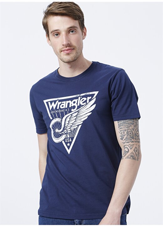 Wrangler W7J6D3114_Graphic Bisiklet Yaka Regular Fit Baskılı Lacivert Erkek T-Shirt 3