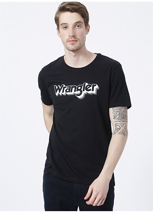 Wrangler W7J4D3100_Logo Bisiklet Yaka Regular Fit Baskılı Siyah Erkek T-Shirt 2