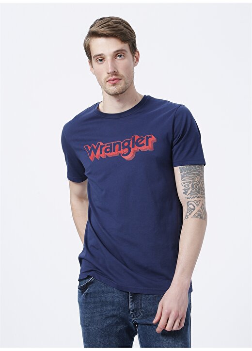 Wrangler W7J4D3114_Logo Bisiklet Yaka Regular Fit Baskılı Lacivert Erkek T-Shirt 3