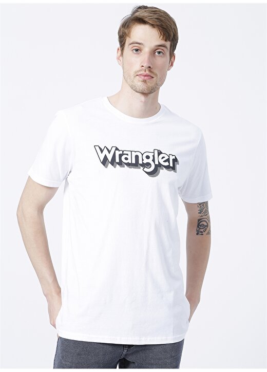 Wrangler W7J4D3989_Logo Bisiklet Yaka Regular Fit Baskılı Beyaz Erkek T-Shirt 1
