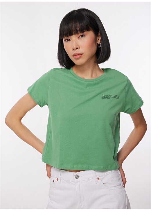 Aeropostale Bisiklet Yaka Crop Yeşil Kadın T-Shirt - K-Belenus-Y 3