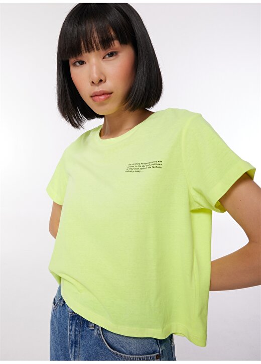 Aeropostale Bisiklet Yaka Crop Baskılı Kadın Neon Sarı T-Shirt - K-BELENUS-Y 4