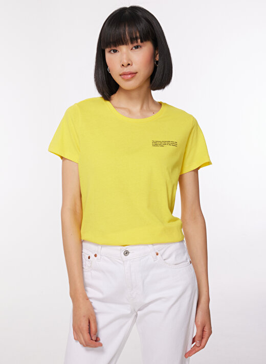 Aeropostale K-Metis-Y Bisiklet Yaka Kısa Kollu  Regular Fit Baskılı Sarı Kadın T-Shirt 3