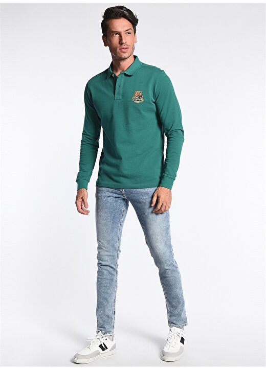 Ucla COMPTON Polo Yaka Standart Kalıp Nakışlı Yeşil Erkek Sweatshirt 2
