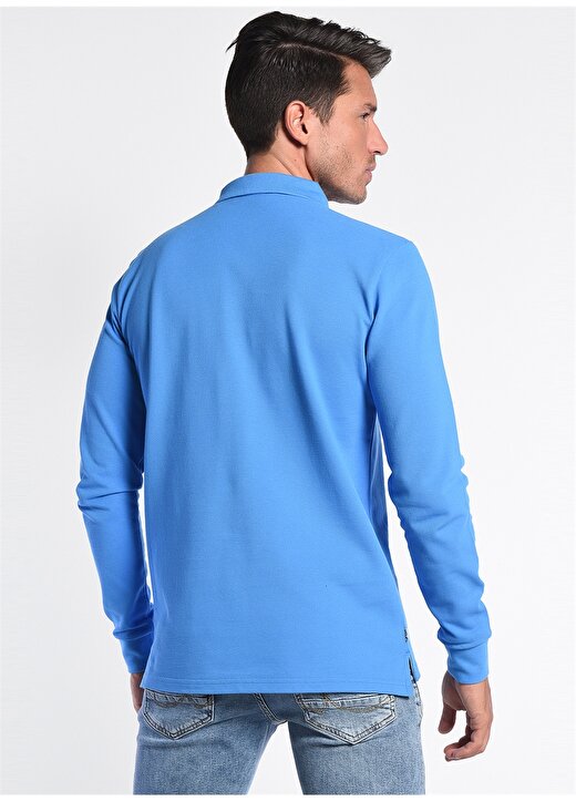 Ucla COMPTON Polo Yaka Standart Kalıp Nakışlı Mavi Erkek Sweatshirt 3