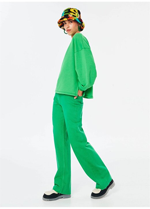 Twist Yuvarlak Yaka Standart Kalıp Yeşil Kadın Dikiş Detaylı Sweatshirt 2