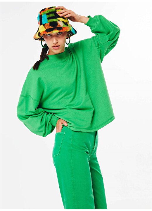 Twist Yuvarlak Yaka Standart Kalıp Yeşil Kadın Dikiş Detaylı Sweatshirt 3
