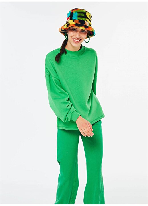 Twist Yuvarlak Yaka Standart Kalıp Yeşil Kadın Dikiş Detaylı Sweatshirt 4