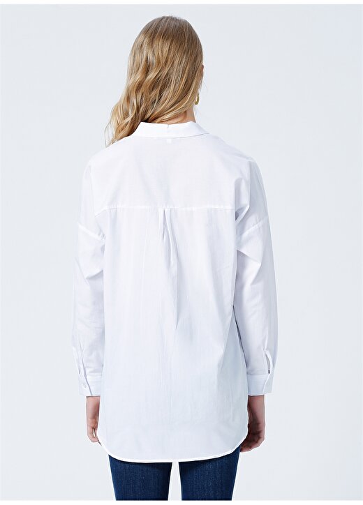 Limon Rones Oversize Düz Beyaz Kadın Gömlek 4