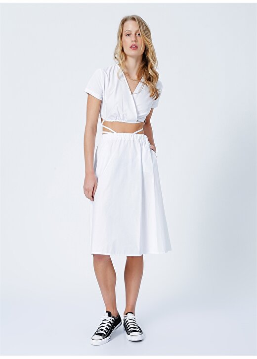 Limon Kruvaze Kadın Uzun Standart Beyaz Elbise GOLF 1